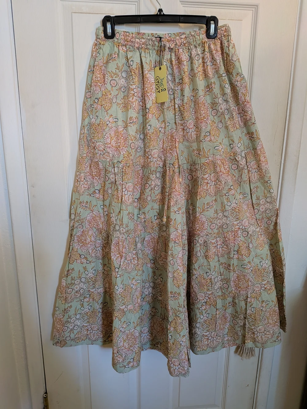 NWT Jaded Gypsy In The Meadow Wide Leg Pants- Light Sage & Pink - Picture 1 of 5